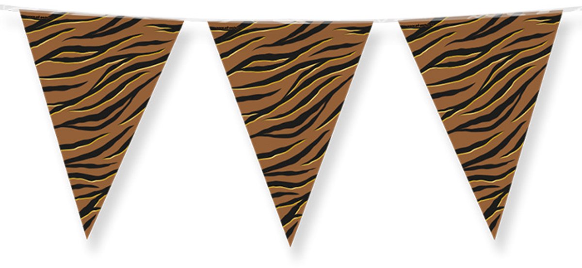 Dubbelzijdige Vlaggenlijn | Set á 6 stuks | Lengte: 10 meter | Thema: Tijger | Kleur: Bruin